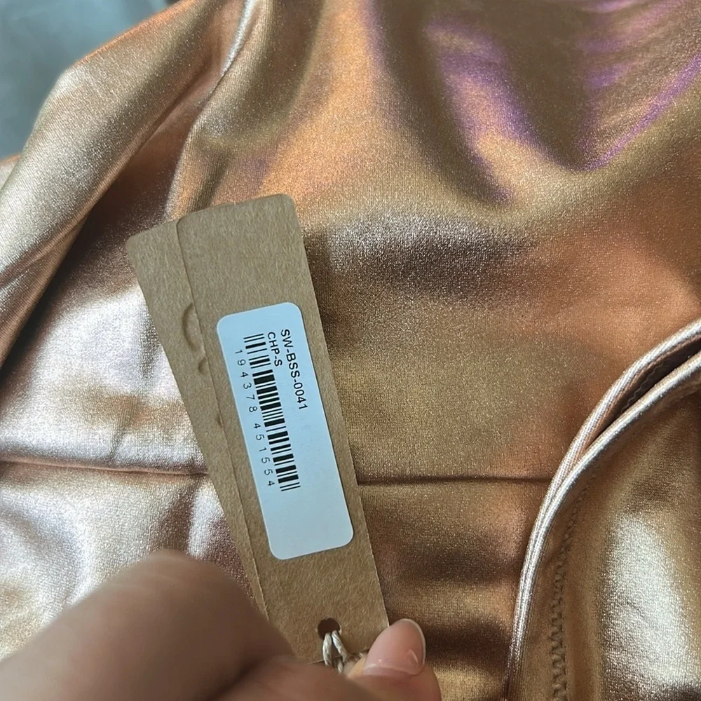 SKIMS (C4) Metallic Swim Cycle Suit Champagne NWT SIZE S
